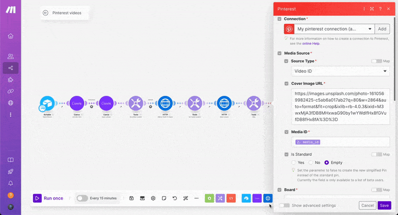 shows all values filled on create a pin module 